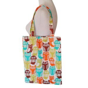 New lined tote bag retro owl pattern all cotton
